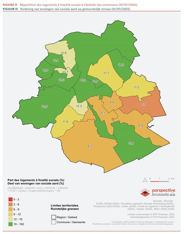 Verdeling van de sociale woningen op gemeentelijk niveau